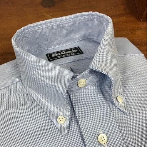 Custom American-made blue oxford cloth button down shirt with collar roll