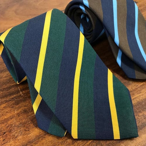 Boldly colored repp stripe ties in Irish Poplin, a wool and silk blend