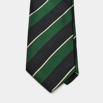 Green & Black Repp Stripe Woven Silk Tie
