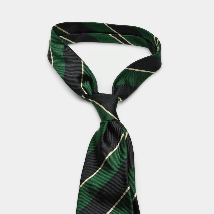 Green & Black Repp Stripe Woven Silk Tie